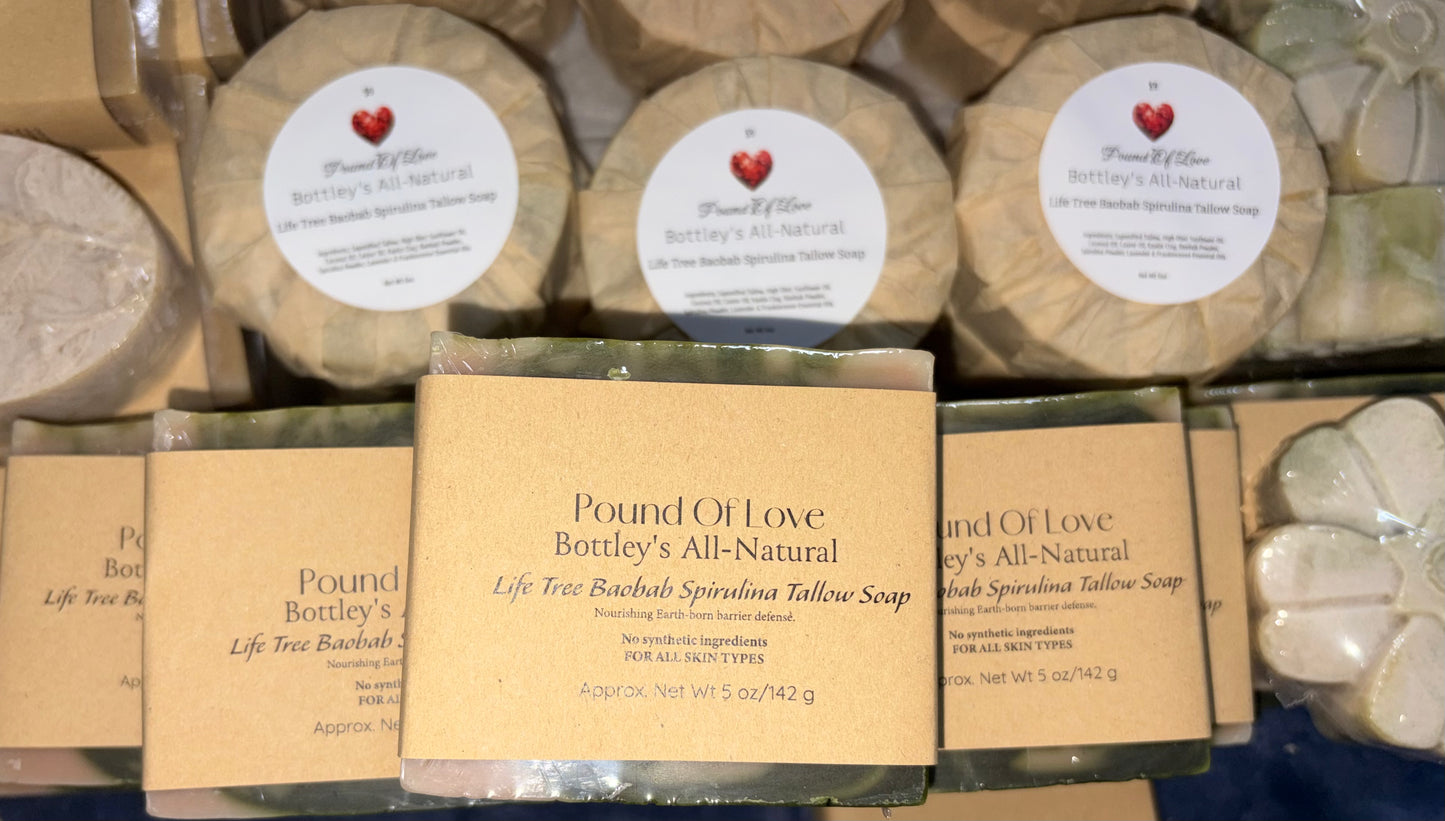 Pound Of Love Bottley's All Natural Life Tree Baobab Spirulina Tallow Soap 5oz