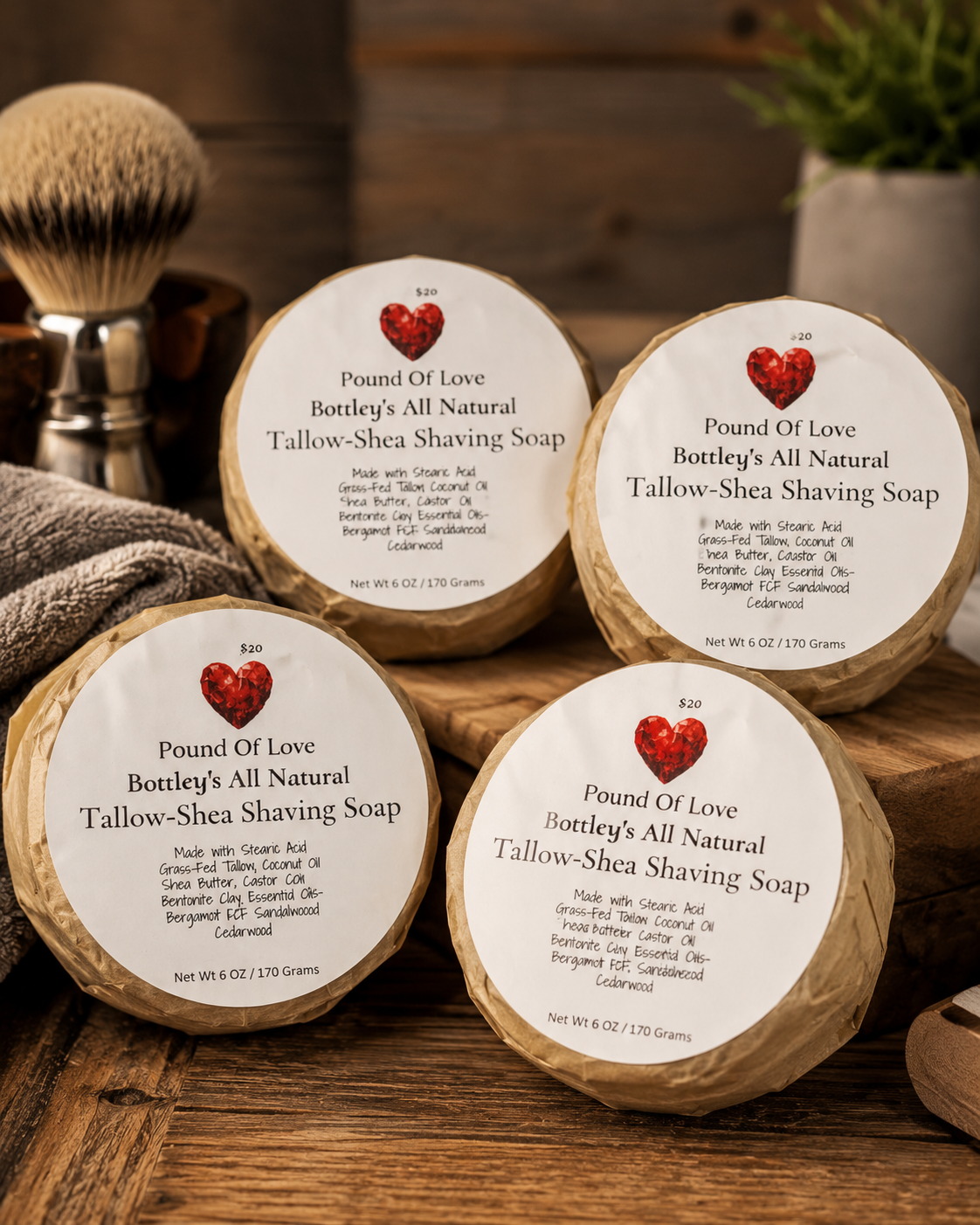 Bottley's All Natural Tallow-Shea Shaving Soap 6oz