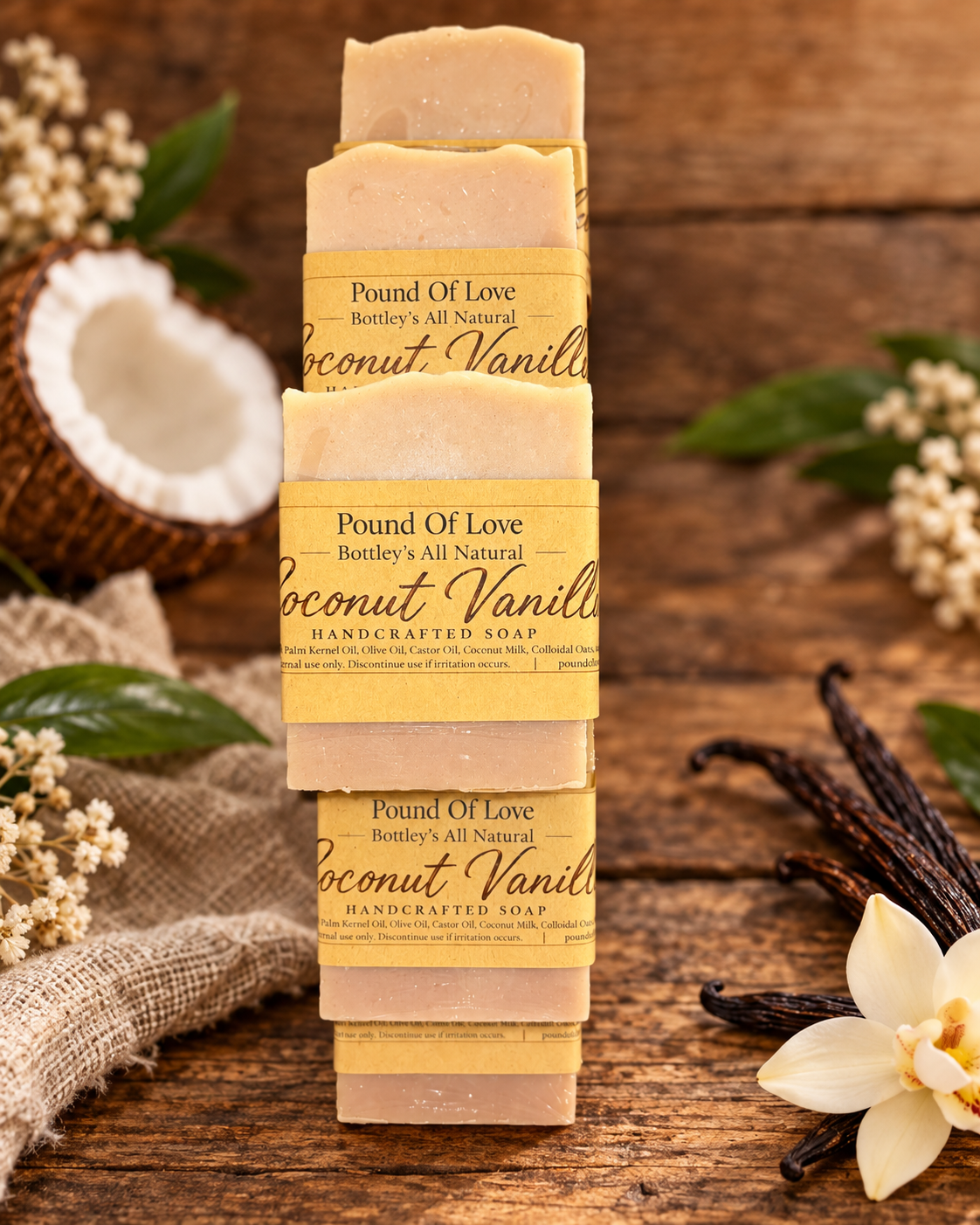 Pound Of Love Bottley's All Natural Coconut Vanilla Tallow Soap 6oz